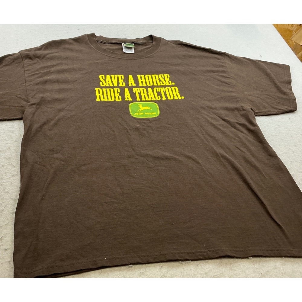John Deere Y2K T-Shirt Save A Horse Ride A Tractor Graphic Brown XL Casual